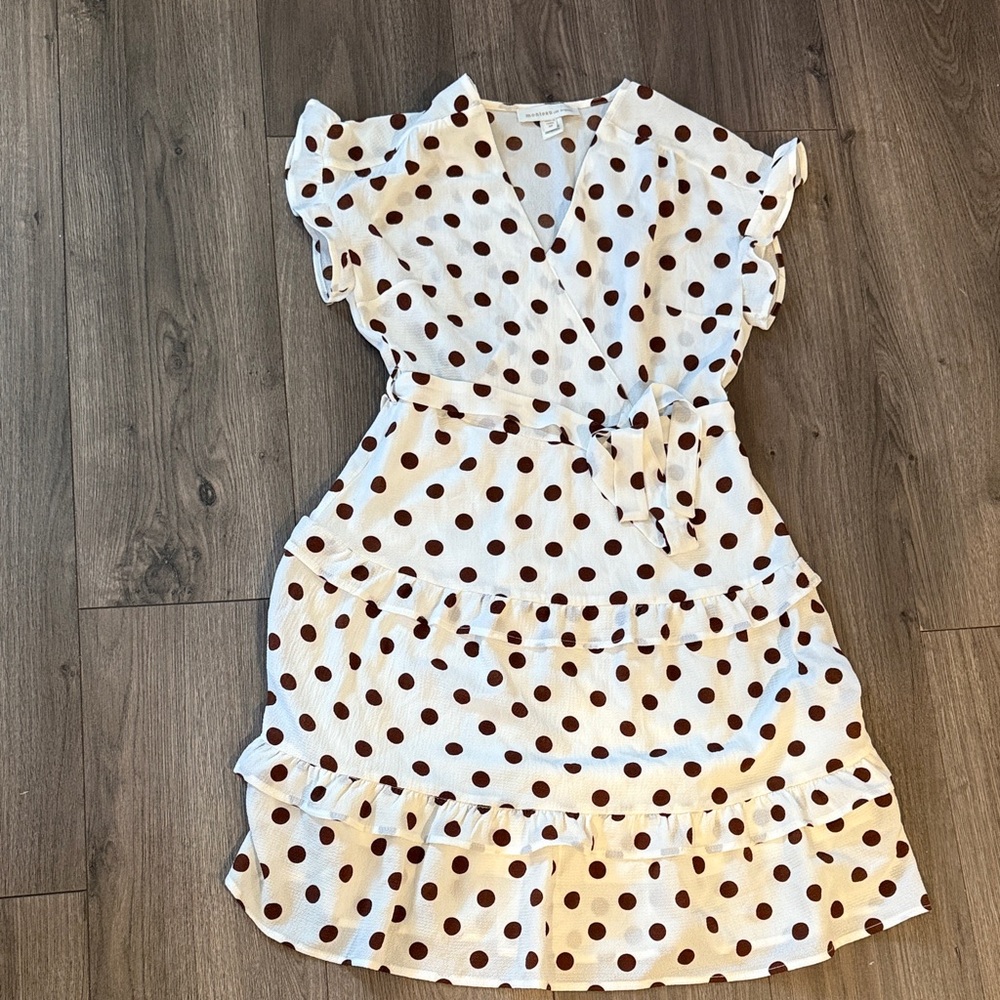 Monteau White Dress with Brown Polka Dots